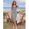 MEROKEETY Womens Summer Striped Bodycon Midi Dress 2026 Beach Vacation Sleeveless Tank Ribbed Knit Baby Shower Sweater Dress(Black)