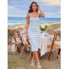 MEROKEETY Womens Summer Striped Bodycon Midi Dress 2026 Beach Vacation Sleeveless Tank Ribbed Knit Baby Shower Sweater Dress(Blue)