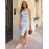 MEROKEETY Womens Summer Striped Bodycon Midi Dress 2026 Beach Vacation Sleeveless Tank Ribbed Knit Baby Shower Sweater Dress(Blue)
