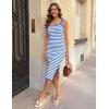 MEROKEETY Womens Summer Striped Bodycon Midi Dress 2026 Beach Vacation Sleeveless Tank Ribbed Knit Baby Shower Sweater Dress(Lakeblue)