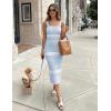MEROKEETY Womens Summer Striped Bodycon Midi Dress 2026 Beach Vacation Sleeveless Tank Ribbed Knit Baby Shower Sweater Dress(Newblue)