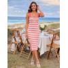 MEROKEETY Womens Summer Striped Bodycon Midi Dress 2026 Beach Vacation Sleeveless Tank Ribbed Knit Baby Shower Sweater Dress(Watermelon)