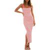 MEROKEETY Womens Summer Striped Bodycon Midi Dress 2026 Beach Vacation Sleeveless Tank Ribbed Knit Baby Shower Sweater Dress(Watermelon)