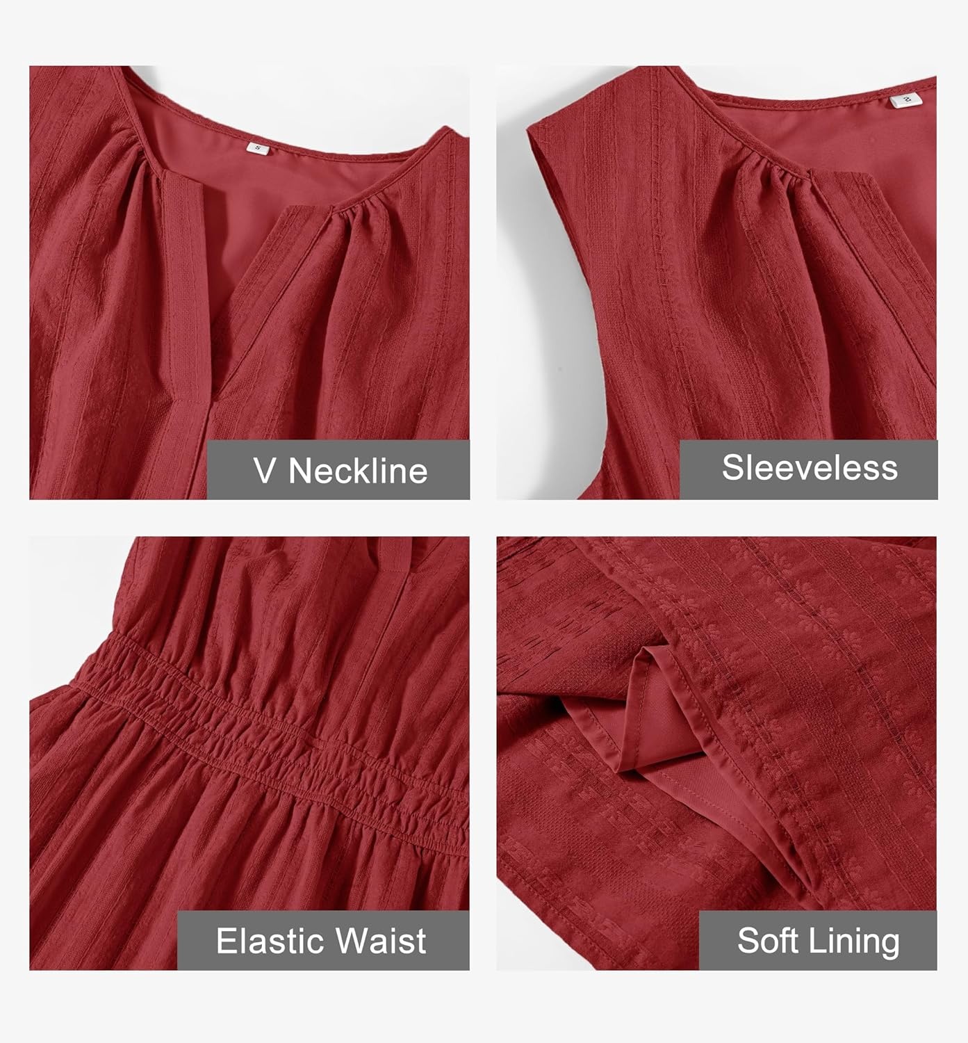 imageMEROKEETY Womens 2026 Summer Casual Mini Sundress Beach Vacation Sleeveless V Neck Flowy A Line Dress with PocketsRed