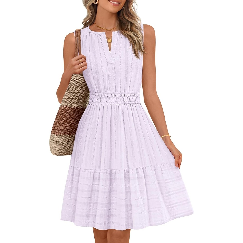 imageMEROKEETY Womens 2026 Summer Casual Mini Sundress Beach Vacation Sleeveless V Neck Flowy A Line Dress with PocketsPurple