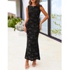 MEROKEETY Women’s Summer Wedding Guest Maxi Dress 2026 Sleeveless Floral Bodycon Mesh Cocktail Formal Party Long Dresses(Black)