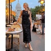 MEROKEETY Women’s Summer Wedding Guest Maxi Dress 2026 Sleeveless Floral Bodycon Mesh Cocktail Formal Party Long Dresses(Black)