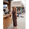 MEROKEETY Women’s Summer Wedding Guest Maxi Dress 2026 Sleeveless Floral Bodycon Mesh Cocktail Formal Party Long Dresses(Brown)
