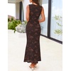 MEROKEETY Women’s Summer Wedding Guest Maxi Dress 2026 Sleeveless Floral Bodycon Mesh Cocktail Formal Party Long Dresses(Brown)