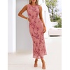 MEROKEETY Women’s Summer Wedding Guest Maxi Dress 2026 Sleeveless Floral Bodycon Mesh Cocktail Formal Party Long Dresses(Darkpink)