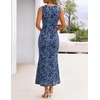 MEROKEETY Women’s Summer Wedding Guest Maxi Dress 2026 Sleeveless Floral Bodycon Mesh Cocktail Formal Party Long Dresses(Dustyblue)