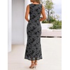 MEROKEETY Women’s Summer Wedding Guest Maxi Dress 2026 Sleeveless Floral Bodycon Mesh Cocktail Formal Party Long Dresses(Grey)