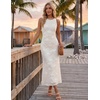 MEROKEETY Women’s Summer Wedding Guest Maxi Dress 2026 Sleeveless Floral Bodycon Mesh Cocktail Formal Party Long Dresses(White)