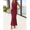 MEROKEETY Women’s Summer Wedding Guest Maxi Dress 2026 Sleeveless Floral Bodycon Mesh Cocktail Formal Party Long Dresses(Wine)