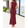 MEROKEETY Women’s Summer Wedding Guest Maxi Dress 2026 Sleeveless Floral Bodycon Mesh Cocktail Formal Party Long Dresses(Wine)