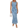 MEROKEETY Women’s Summer Wedding Guest Maxi Dress 2026 Sleeveless Floral Bodycon Mesh Cocktail Formal Party Long Dresses(Blue)
