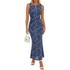 MEROKEETY Women’s Summer Wedding Guest Maxi Dress 2026 Sleeveless Floral Bodycon Mesh Cocktail Formal Party Long Dresses(Dustyblue)