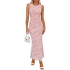 MEROKEETY Women’s Summer Wedding Guest Maxi Dress 2026 Sleeveless Floral Bodycon Mesh Cocktail Formal Party Long Dresses(Lightpink)