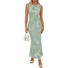 MEROKEETY Women’s Summer Wedding Guest Maxi Dress 2026 Sleeveless Floral Bodycon Mesh Cocktail Formal Party Long Dresses(Mint)