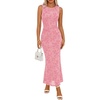 MEROKEETY Women’s Summer Wedding Guest Maxi Dress 2026 Sleeveless Floral Bodycon Mesh Cocktail Formal Party Long Dresses(Pink)