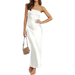 MEROKEETY Women’s Summer Satin Strapless Bodycon Dress 2026 Backless Tube Wedding Guest Cocktail Formal Party Maxi Dresses(Ivory)