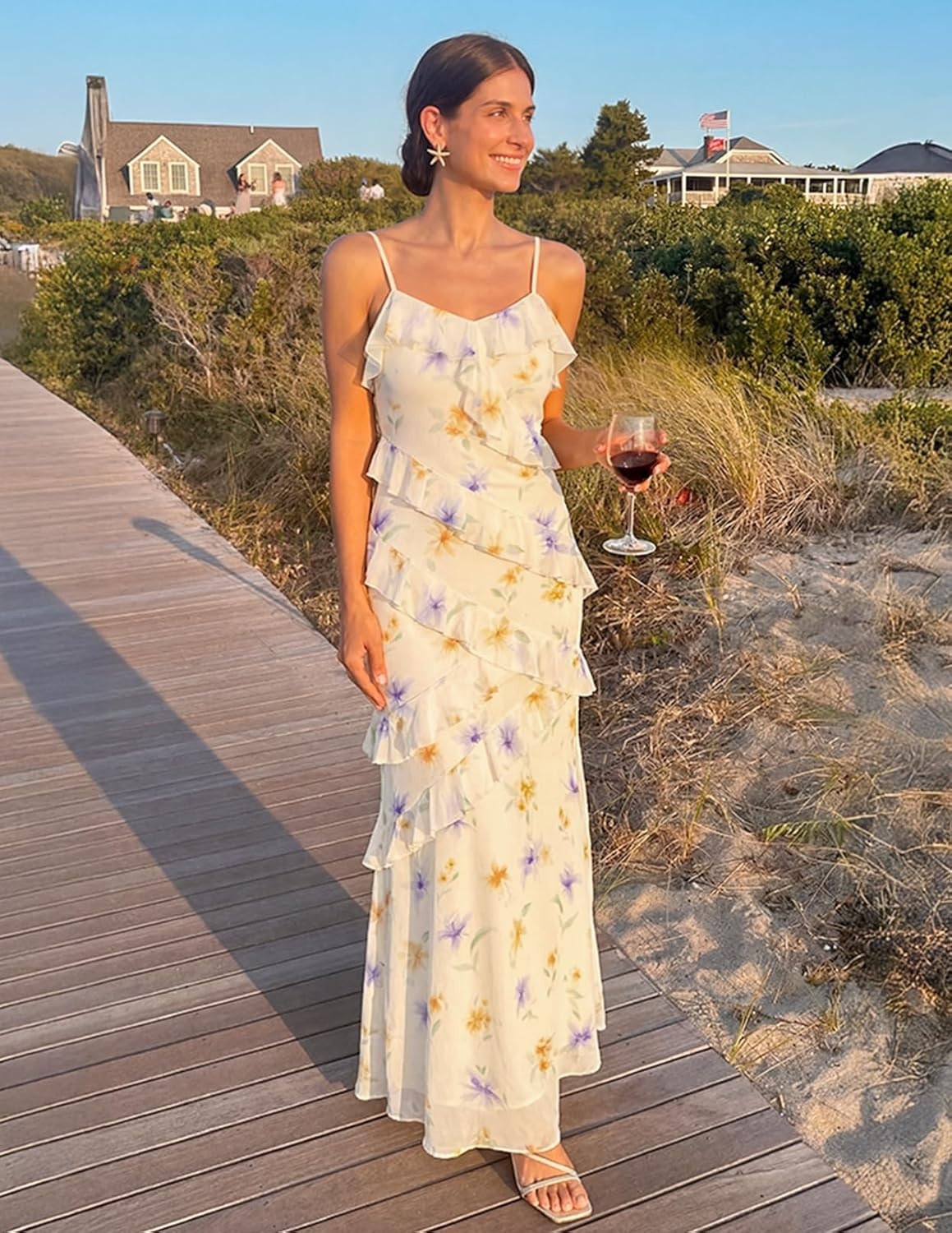 image:imageMEROKEETY Summer Floral Wedding Guest Maxi Dress Women 2026 Vacation Formal Bodycon Spaghetti Strap Cocktail Party Long DressBeige