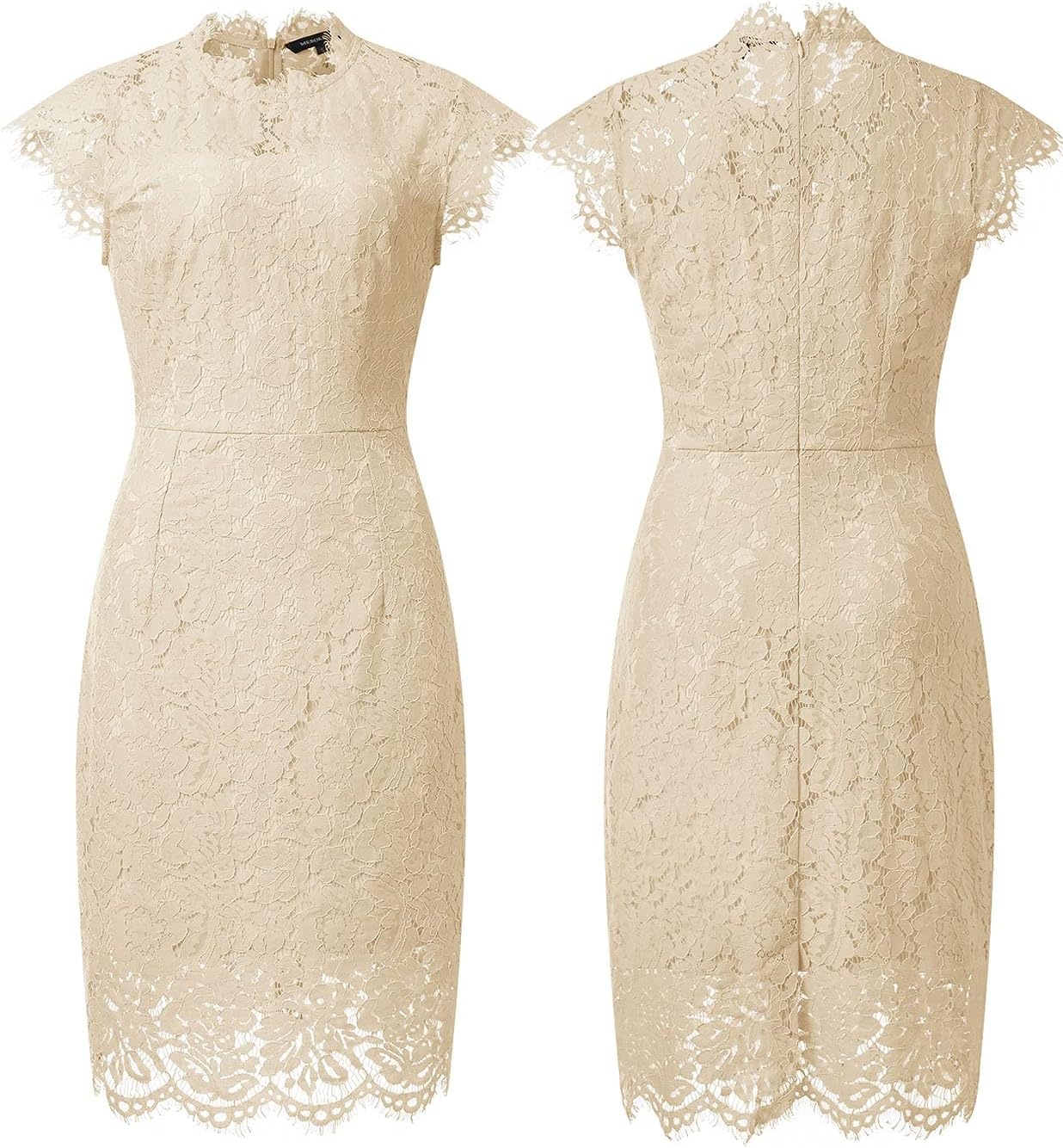 image:imageMEROKEETY Womens Sleeveless Lace Floral Elegant Cocktail Dress Crew Neck Knee Length for PartyApricot
