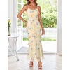 MEROKEETY Summer Floral Wedding Guest Maxi Dress Women 2026 Vacation Formal Bodycon Spaghetti Strap Cocktail Party Long Dress(Beige)