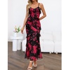 MEROKEETY Summer Floral Wedding Guest Maxi Dress Women 2026 Vacation Formal Bodycon Spaghetti Strap Cocktail Party Long Dress(Blackred)
