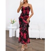 MEROKEETY Summer Floral Wedding Guest Maxi Dress Women 2026 Vacation Formal Bodycon Spaghetti Strap Cocktail Party Long Dress(Blackred)
