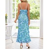 MEROKEETY Summer Floral Wedding Guest Maxi Dress Women 2026 Vacation Formal Bodycon Spaghetti Strap Cocktail Party Long Dress(Blue)