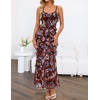 MEROKEETY Summer Floral Wedding Guest Maxi Dress Women 2026 Vacation Formal Bodycon Spaghetti Strap Cocktail Party Long Dress(Brown)