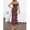 MEROKEETY Summer Floral Wedding Guest Maxi Dress Women 2026 Vacation Formal Bodycon Spaghetti Strap Cocktail Party Long Dress(Brown)