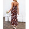 MEROKEETY Summer Floral Wedding Guest Maxi Dress Women 2026 Vacation Formal Bodycon Spaghetti Strap Cocktail Party Long Dress(Brown)