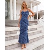 MEROKEETY Summer Floral Wedding Guest Maxi Dress Women 2026 Vacation Formal Bodycon Spaghetti Strap Cocktail Party Long Dress(Dustyblue)