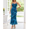 MEROKEETY Summer Floral Wedding Guest Maxi Dress Women 2026 Vacation Formal Bodycon Spaghetti Strap Cocktail Party Long Dress(Lakeblue)