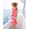 MEROKEETY Summer Floral Wedding Guest Maxi Dress Women 2026 Vacation Formal Bodycon Spaghetti Strap Cocktail Party Long Dress(Pink)