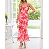 MEROKEETY Summer Floral Wedding Guest Maxi Dress Women 2026 Vacation Formal Bodycon Spaghetti Strap Cocktail Party Long Dress(Pink)