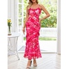 MEROKEETY Summer Floral Wedding Guest Maxi Dress Women 2026 Vacation Formal Bodycon Spaghetti Strap Cocktail Party Long Dress(Rose)