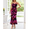 MEROKEETY Summer Floral Wedding Guest Maxi Dress Women 2026 Vacation Formal Bodycon Spaghetti Strap Cocktail Party Long Dress(Roseblack)