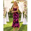 MEROKEETY Summer Floral Wedding Guest Maxi Dress Women 2026 Vacation Formal Bodycon Spaghetti Strap Cocktail Party Long Dress(Roseblack)