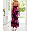 MEROKEETY Summer Floral Wedding Guest Maxi Dress Women 2026 Vacation Formal Bodycon Spaghetti Strap Cocktail Party Long Dress(Roseblack)