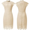 MEROKEETY Women’s Sleeveless Lace Floral Elegant Cocktail Dress Crew Neck Knee Length for Party(Apricot)