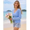 MEROKEETY Women’s Summer Lightweight Cardigan 2026 Open Front Trendy Casual Shrugs Long Sleeve Button Beach Cover Up Tops(Blue)