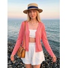 MEROKEETY Women’s Summer Lightweight Cardigan 2026 Open Front Trendy Casual Shrugs Long Sleeve Button Beach Cover Up Tops(Coral Red)