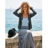 MEROKEETY Women’s Summer Lightweight Cardigan 2026 Open Front Trendy Casual Shrugs Long Sleeve Button Beach Cover Up Tops(Dark Grey)