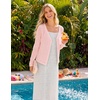 MEROKEETY Women’s Summer Lightweight Cardigan 2026 Open Front Trendy Casual Shrugs Long Sleeve Button Beach Cover Up Tops(Light Pink)