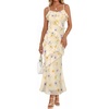 MEROKEETY Summer Floral Wedding Guest Maxi Dress Women 2026 Vacation Formal Bodycon Spaghetti Strap Cocktail Party Long Dress(Beige)