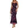 MEROKEETY Summer Floral Wedding Guest Maxi Dress Women 2026 Vacation Formal Bodycon Spaghetti Strap Cocktail Party Long Dress(Black)