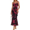 MEROKEETY Summer Floral Wedding Guest Maxi Dress Women 2026 Vacation Formal Bodycon Spaghetti Strap Cocktail Party Long Dress(Blackred)